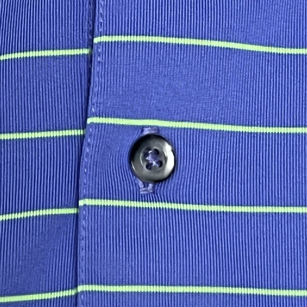 DONALD ROSS Golf Shirt Medium Short Sleeve Blue w/Green Stripe Polyester - Picture 4 of 11